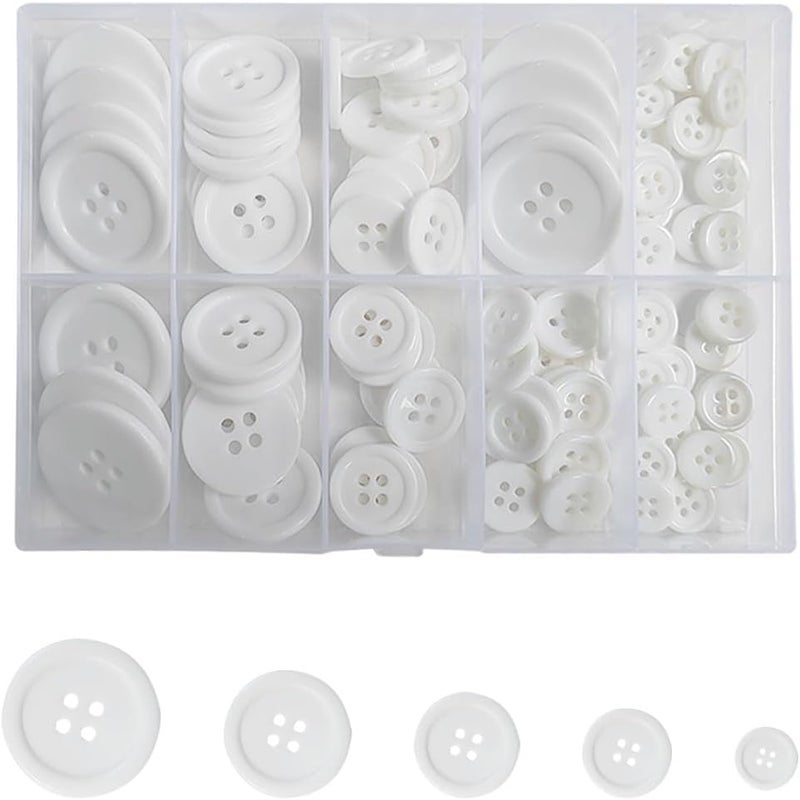 ZTEOFO 100 زر أبيض - 4 ثقوب، 5 أحجام - أزرار قمصان للحرف والخياطة - Image 1